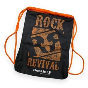 Rock Revival Buckle BKE Black Orange Drawstring Bag Pack Sack Spell Out‎ Logo